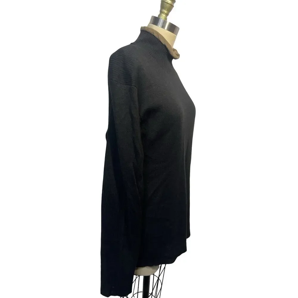 Armani Exchange Lined Sweater Mens Large Black Ribbed Wool Blend Mock Neck NWT